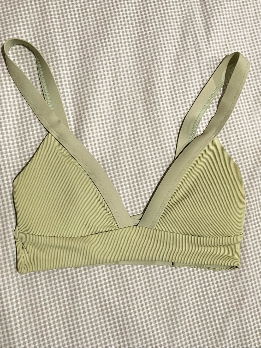 l*space Ribbed Triangle Swim Bikini Top in Light Olive